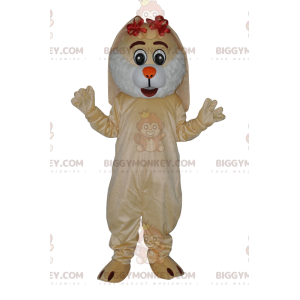 BIGGYMONKEY™ μασκότ φιλικό μπεζ κουνελάκι με μικρούς κόκκινους