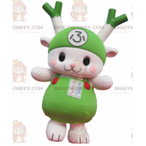 BIGGYMONKEY™ Purjolök Grön och Vit Kanin Grön Grönsaksmaskotdräkt - Kaninmaskot - BIGGYMONKEY_01521 - BiggyMonkey.com
