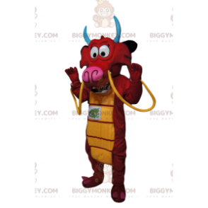 BIGGYMONKEY™ Μασκότ στολή Super Fun Red Dragon με κίτρινα μουστάκια - Μασκότ δράκου - BIGGYMONKEY_012996 - BiggyMonkey.com