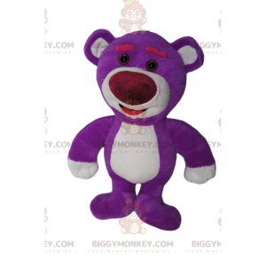 Traje de mascote BIGGYMONKEY™ de urso roxo muito fofo. fantasia
