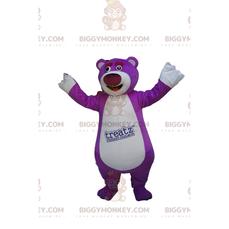 Super Cheerful Purple Bear BIGGYMONKEY™ Mascot Costume. purple Super Cheerful Purple Bear BIGGYMONKEY™ Mascot Costume. purple
