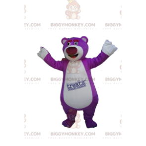 Super veselý kostým fialového medvěda BIGGYMONKEY™ maskota. kostým fialového medvěda - Maskot medvěda - BiggyMonkey.com