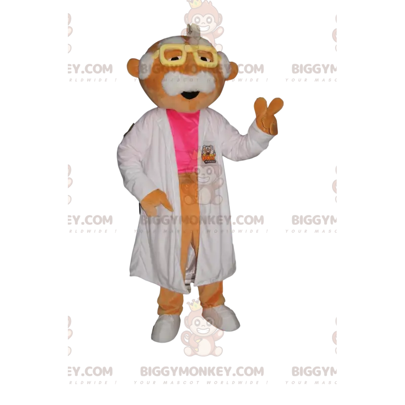 Kostým maskota kníratého vědce BIGGYMONKEY™ s bílým Kostým maskota kníratého vědce BIGGYMONKEY™ s bílým