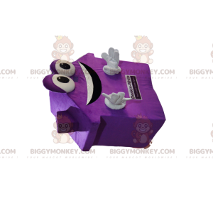 Very smiling purple house BIGGYMONKEY™ mascot costume. house