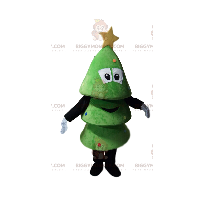 Costume de mascotte BIGGYMONKEY™ de petit sapin vert souriant. Costume de mascotte BIGGYMONKEY™ de petit sapin vert souriant.