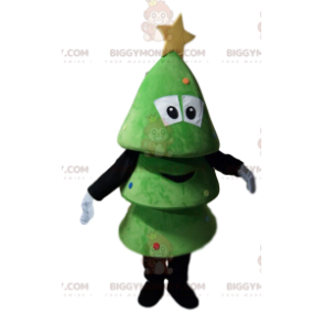 Costume de mascotte BIGGYMONKEY™ de petit sapin vert souriant.