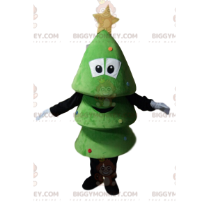 Costume de mascotte BIGGYMONKEY™ de petit sapin vert souriant.