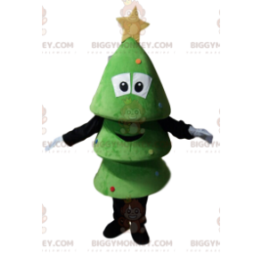 Costume de mascotte BIGGYMONKEY™ de petit sapin vert souriant.