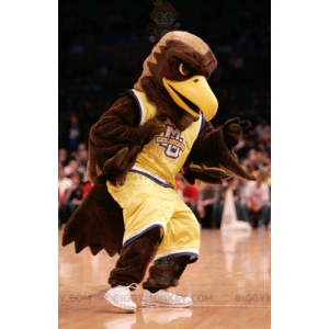 Brown Eagle BIGGYMONKEY™ Mascot Costume Dressed In Yellow