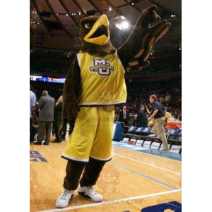 Brown Eagle BIGGYMONKEY™ Mascot Costume Dressed In Yellow