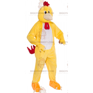 Costume de mascotte BIGGYMONKEY™ de poule de coq jaune blanc et
