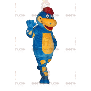 Disfraz de mascota BIGGYMONKEY™ Dinosaurio azul y amarillo con
