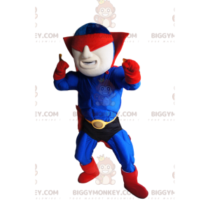 Blauw en rood gemaskerde superheld BIGGYMONKEY™ mascottekostuum