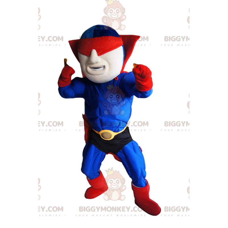 Blauw en rood gemaskerde superheld BIGGYMONKEY™ mascottekostuum
