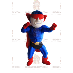 Disfraz de mascota de superhéroe enmascarado azul y rojo