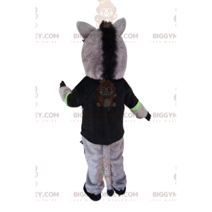 BIGGYMONKEY™ mascot costume of gray horse with a black t-shirt.