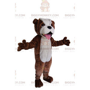Braun-weißes Bulldoggen-BIGGYMONKEY™-Maskottchen-Kostüm.