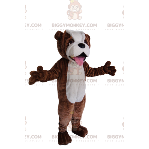 Bruin en wit Bulldog BIGGYMONKEY™ mascottekostuum. stier hond