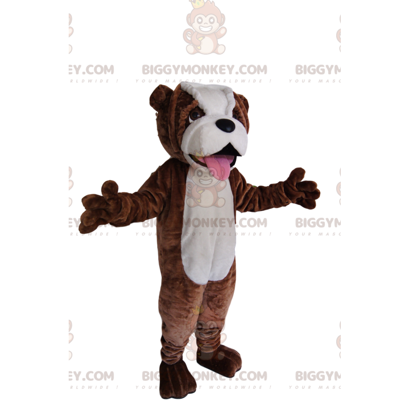 Brown and White Bulldog BIGGYMONKEY™ Mascot Costume. bull dog