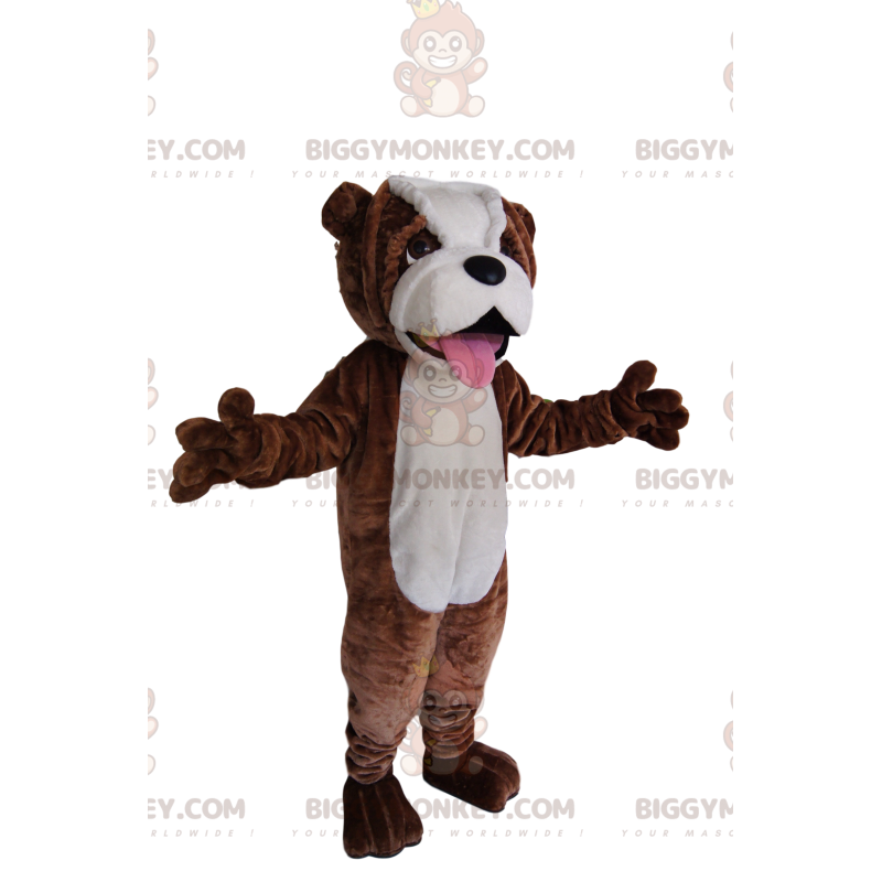 Brun og hvid Bulldog BIGGYMONKEY™ maskotkostume. tyrehund Brun og hvid Bulldog BIGGYMONKEY™ maskotkostume. tyrehund