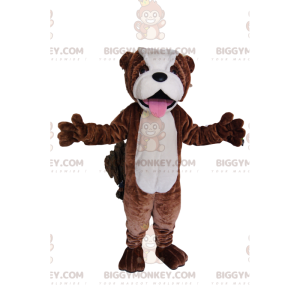 Braun-weißes Bulldoggen-BIGGYMONKEY™-Maskottchen-Kostüm.