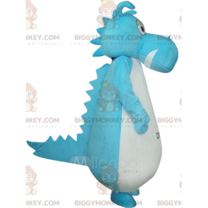 Blau-weißes Dinosaurier-BIGGYMONKEY™-Maskottchen-Kostüm.
