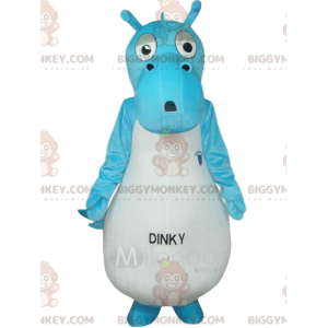 Blue and White Dinosaur BIGGYMONKEY™ Mascot Costume. dinosaur