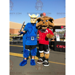 2 BIGGYMONKEY™s maskot: en viking med en blå kappe og en sportsulv - Ulvmaskotter - BIGGYMONKEY_01527 - BiggyMonkey.com