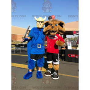 2 mascote do BIGGYMONKEY™: um viking com capa azul e um lobo