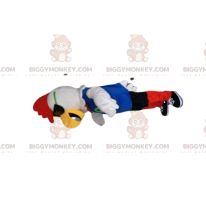 Στολή μασκότ White Chicken BIGGYMONKEY™ σε μπλε και κόκκινο αθλητικά ρούχα - BiggyMonkey.com