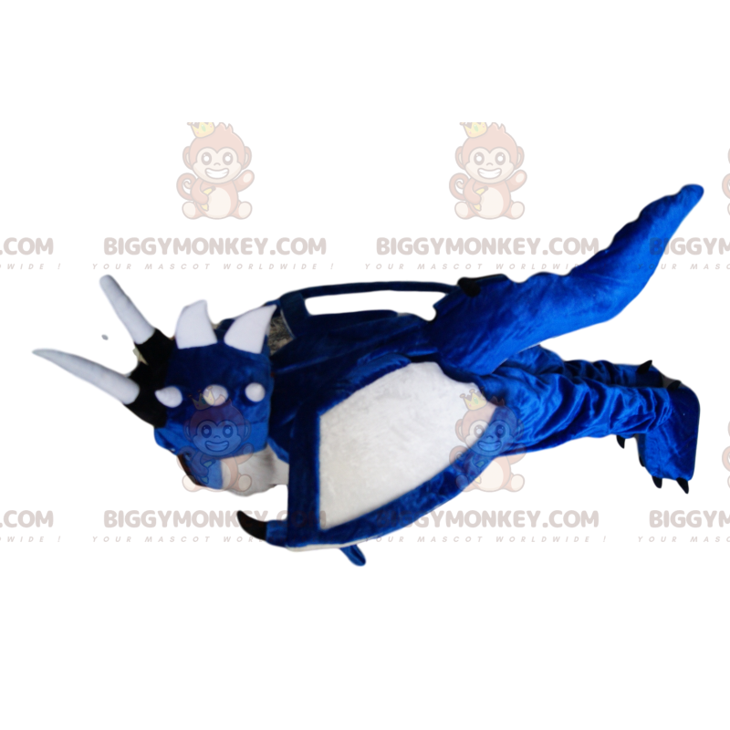 Costume de mascotte BIGGYMONKEY™ de dragon bleu et blanc.