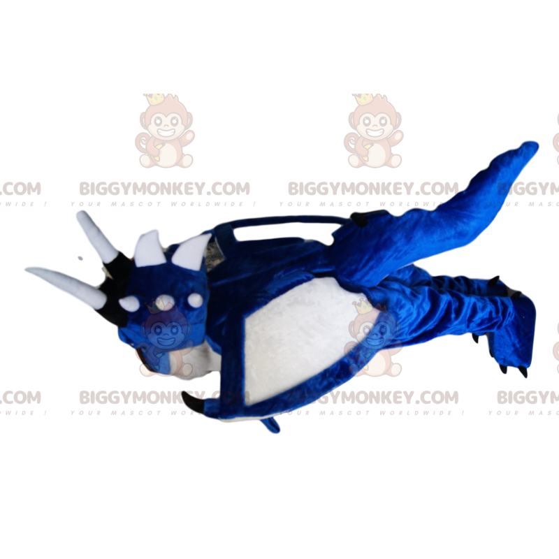 Costume de mascotte BIGGYMONKEY™ de dragon bleu et blanc. Costume de mascotte BIGGYMONKEY™ de dragon bleu et blanc.