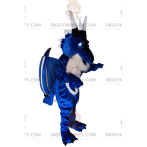 Costume de mascotte BIGGYMONKEY™ de dragon bleu et blanc.