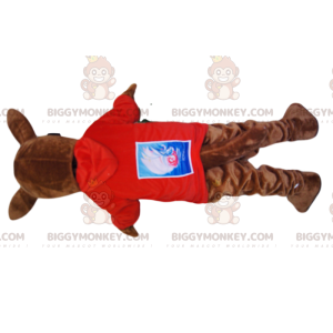 Brun kænguru i rød jersey BIGGYMONKEY™ maskotkostume -
