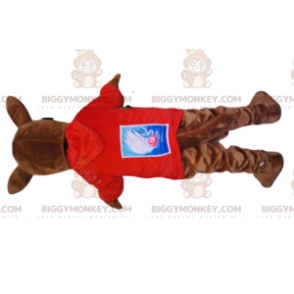 Bruine kangoeroe in rode jersey BIGGYMONKEY™ mascottekostuum -