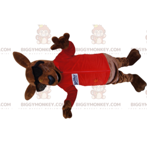 Bruine kangoeroe in rode jersey BIGGYMONKEY™ mascottekostuum -