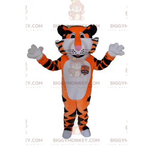 Mycket entusiastisk Tiger BIGGYMONKEY™ maskotdräkt. tigerdräkt
