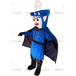 Kostým maskota BIGGYMONKEY™ upíra v modrém oblečení s malými