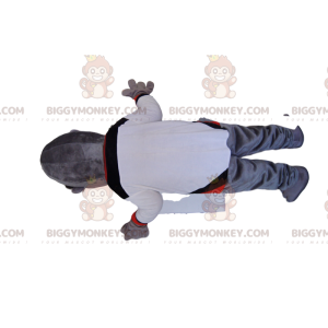 Στολή μασκότ BIGGYMONKEY™ από γκρι μαϊμού με λευκή φανέλα.