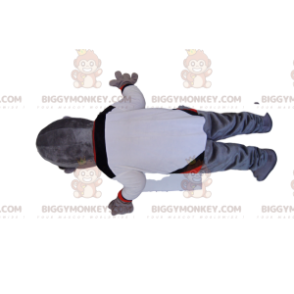 Στολή μασκότ BIGGYMONKEY™ από γκρι μαϊμού με λευκή φανέλα.