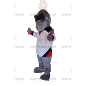 Στολή μασκότ BIGGYMONKEY™ από γκρι μαϊμού με λευκή φανέλα.