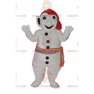 BIGGYMONKEY™ White Snowman Mascot Costume with Colorful Scarf