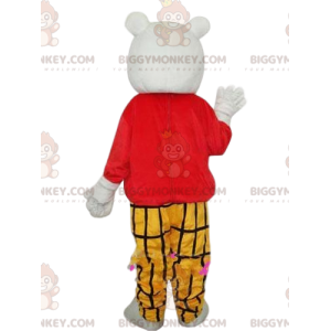 Traje de mascote de urso polar BIGGYMONKEY™ com roupa xadrez