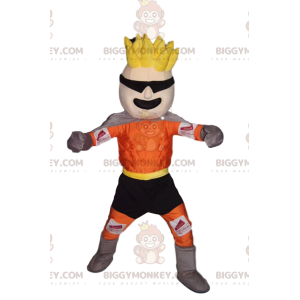 BIGGYMONKEY™ mascot costume of blonde man in sporty orange and