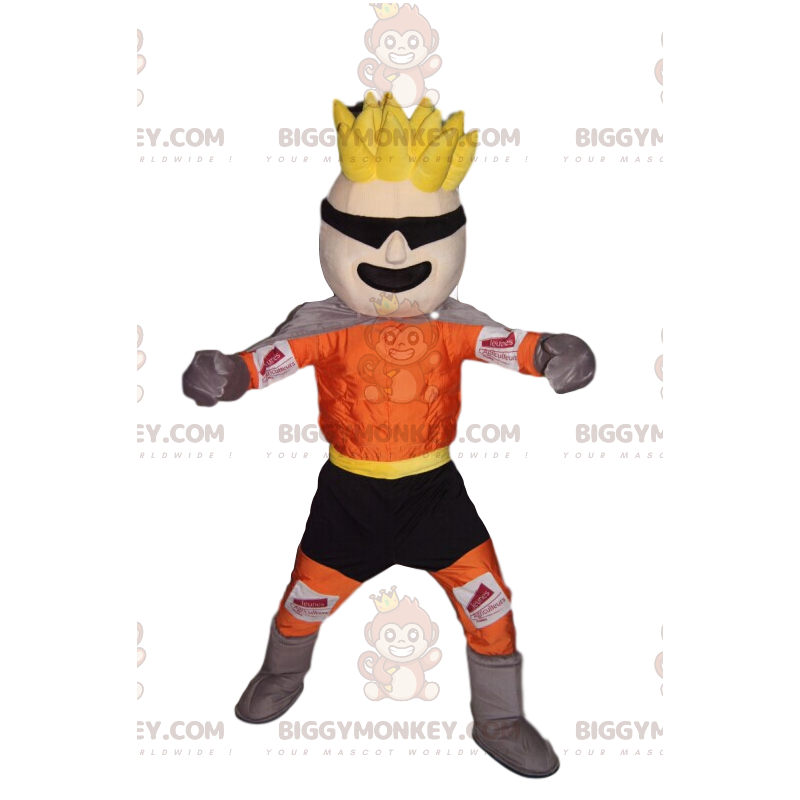 BIGGYMONKEY™ maskotkostume af blond mand i sporty orange og BIGGYMONKEY™ maskotkostume af blond mand i sporty orange og