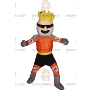 BIGGYMONKEY™ mascot costume of blonde man in sporty orange and