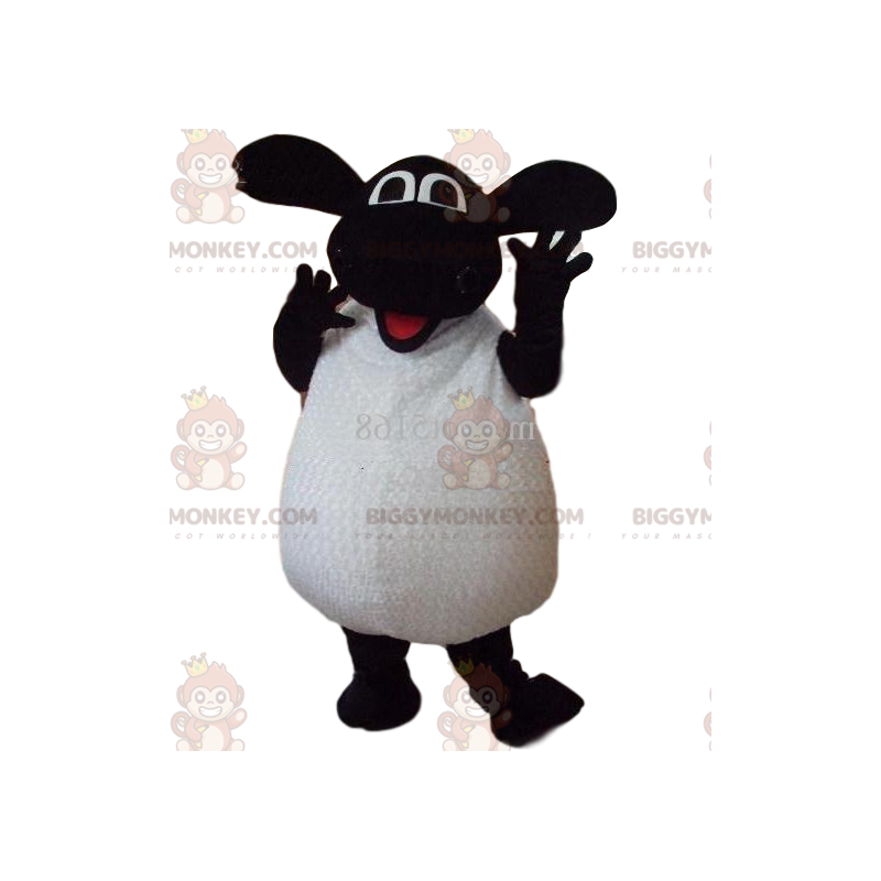 Disfraz de mascota BIGGYMONKEY™ de oveja blanca y negra muy Disfraz de mascota BIGGYMONKEY™ de oveja blanca y negra muy