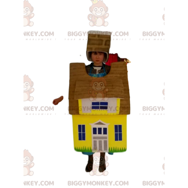 Costume della mascotte della casa BIGGYMONKEY™ giallo e Costume della mascotte della casa BIGGYMONKEY™ giallo e