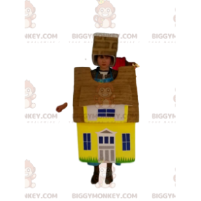 Yellow and brown house BIGGYMONKEY™ mascot costume. house