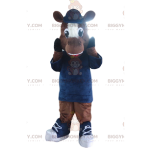 Costume da mascotte cavallo marrone BIGGYMONKEY™ con cappello